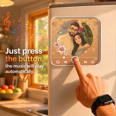 Personalized Caricature Theme Couple Photo Musical Fridge Magnet with Custom Photo & Song Surprise Gift for Wife, Husband, Girlfriend, Boyfriend